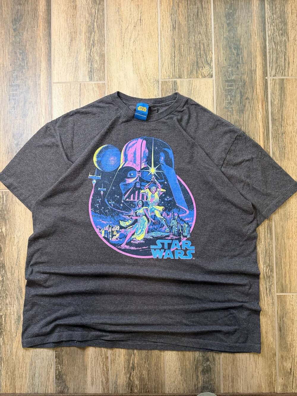 Y2K Star Wars Darth Vader Neon Poster Graphic T-Shirt Gray Size 2XL